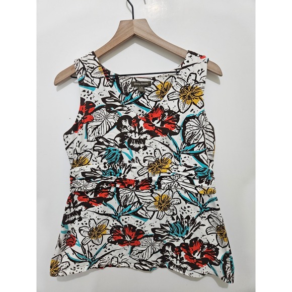 Tommy Bahama Tops - Tommy Bahama Womens Floral Supima Cotton Sleeveless V-Neck Top Large White Red